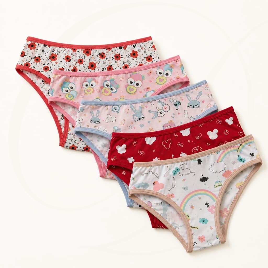 Kit 5 Calcinhas Infantil Menina Moça Premium Forro 100% Algodão Confortável Estampas Sortidas
