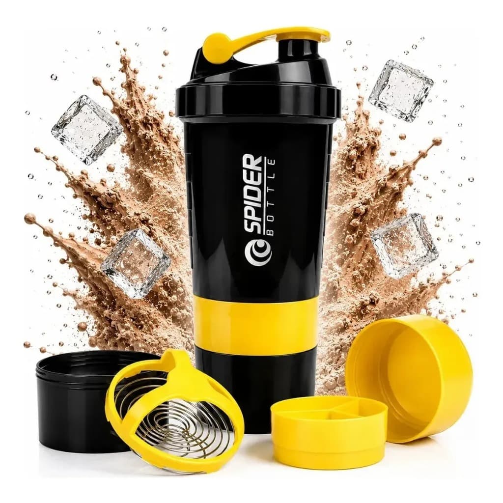 Coqueteleira Shakeira Academia C/ Divisória Dupla P/ Suplementos e Mola Shake Garrafa Squeeze 500ML