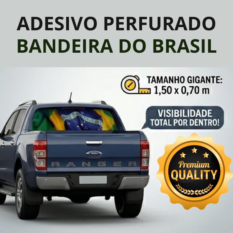 Adesivo Microperfurado Bandeira Do Brasil Vidro Traseiro Universal Resistente Sol E Chuva