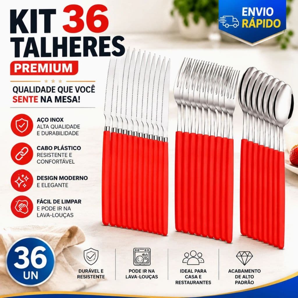 Kit 18/36 UN Jogo de Talher Inox Faca Garfo Colher para Mesa cozinha restaurante