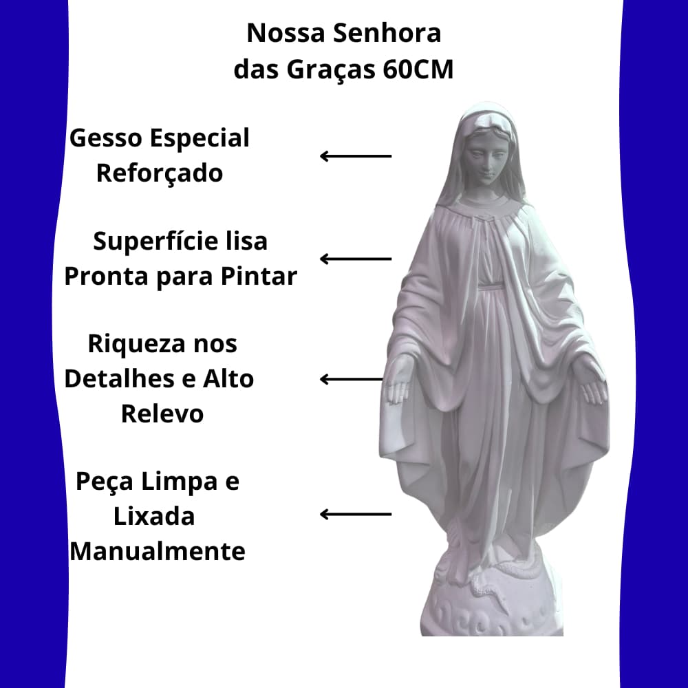 Imagem Nossa Senhora Das Graças Gesso 60cm Estátua Decorativa