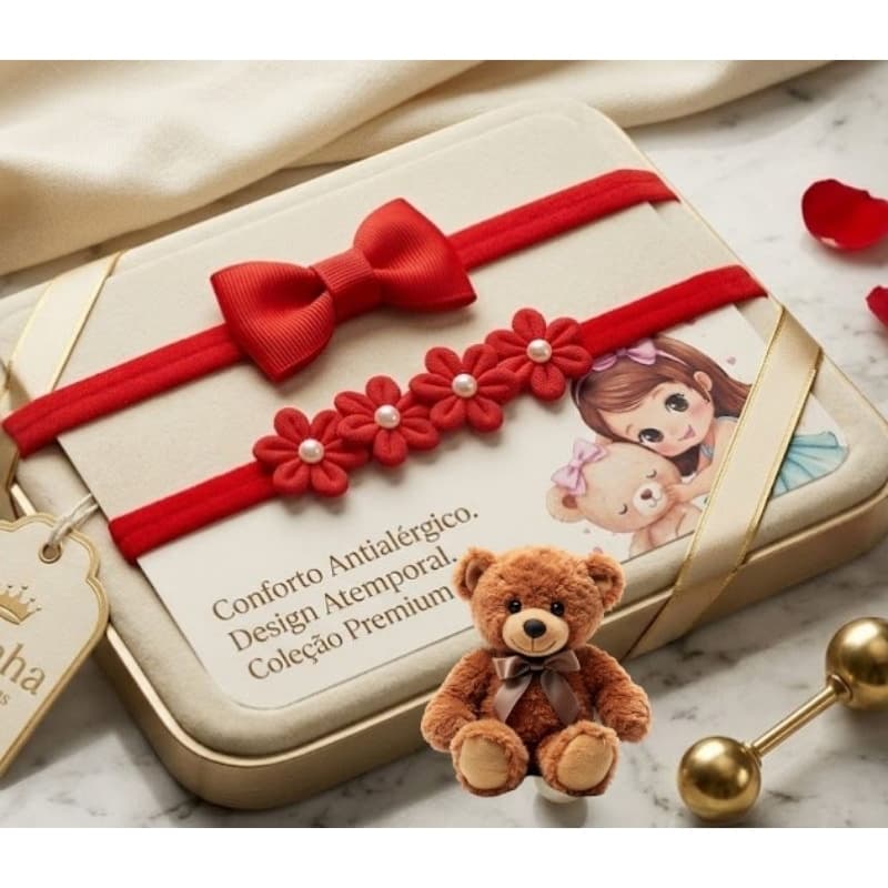 Faixinhas para Bebê Menina Vermelha Bebê Luxo Kit com 02 Faixinhas Laços Florzinha Bebê Recem NascidaMaternidade