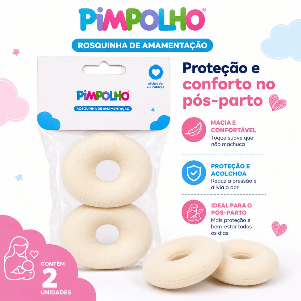 Rosquinha de Amamentação Pimpolho 2 Unidades Protetor para Seios Macio Reutilizável Pós-Parto