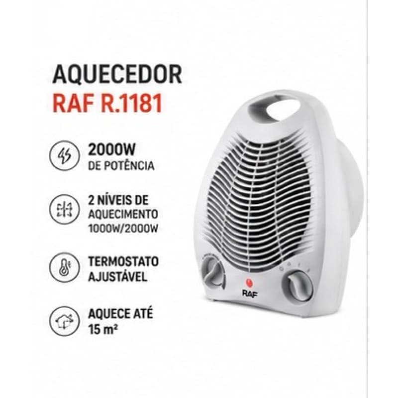Aquecedor de Ambiente Portátil RAF 2000W 220V Ar Quente 3 em 1 — Aquecimento Rápido para Quarto e Inverno