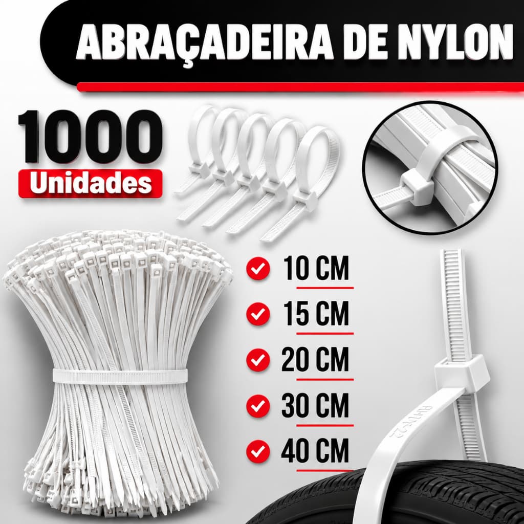 Kit 1000 Mil Abraçadeira de Nylon Cinta Plástica Enforca Gato Da Cor Branco 10cm 15cm 20cm 30cm 35cm