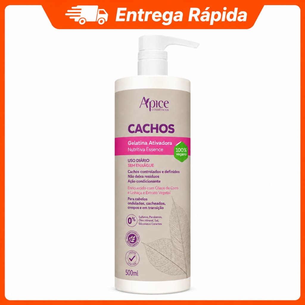 Gelatina Apse Cachos Ativadora e Nutritiva Essence 500ML Apice Definição Anti Frizz Low Poo No Poo
