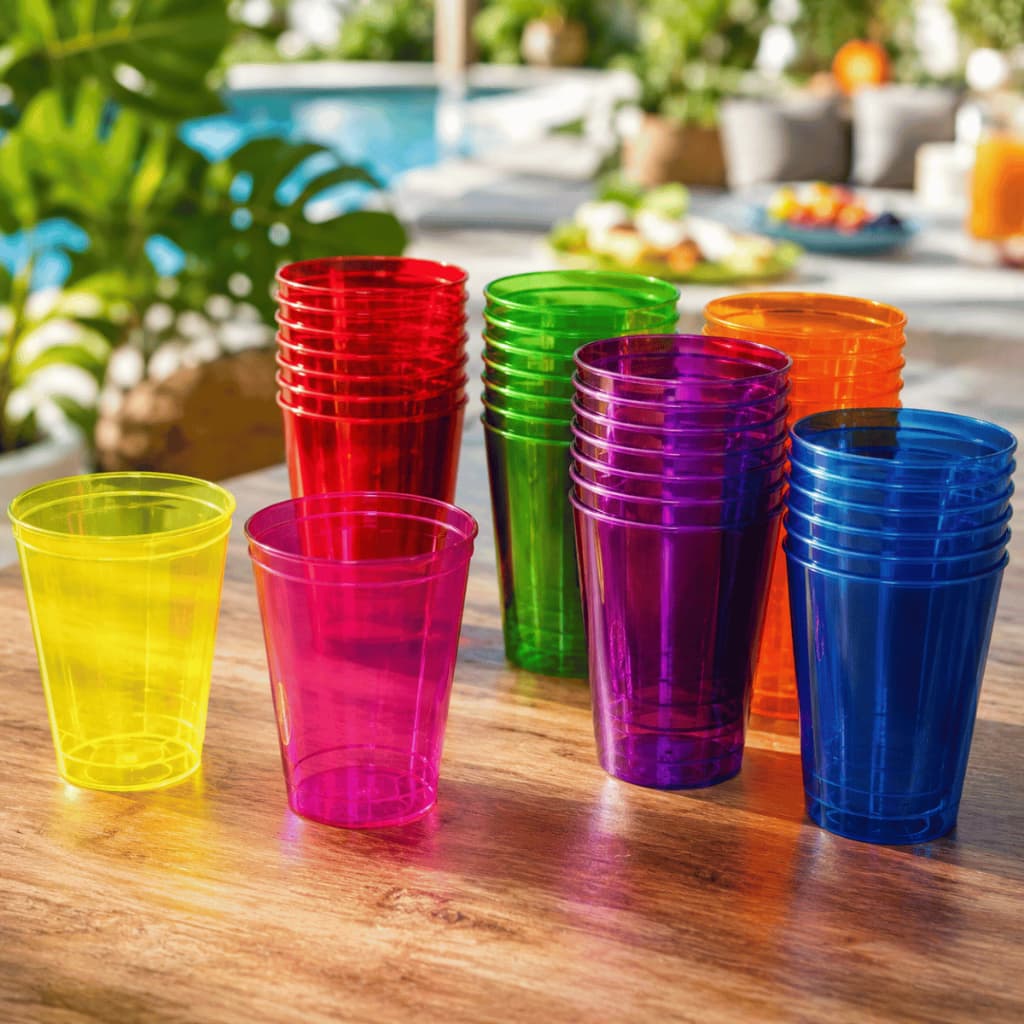 Copo Acrílico Colorido 200ml – Lavável, Reutilizável e Ideal para Festas