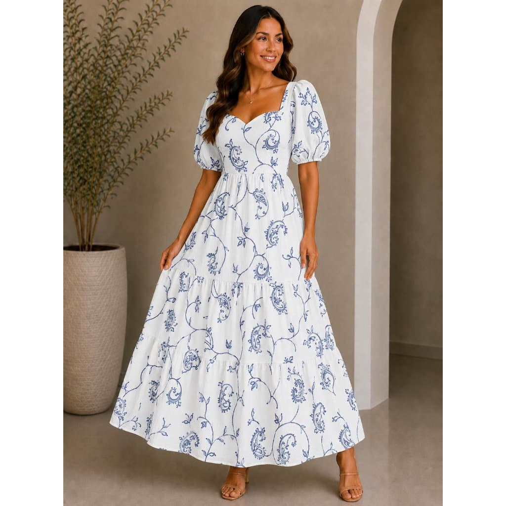Vestido BORDADO feminino midi 3 marias manga curta lastex nas costas moda evangelico festas casual
