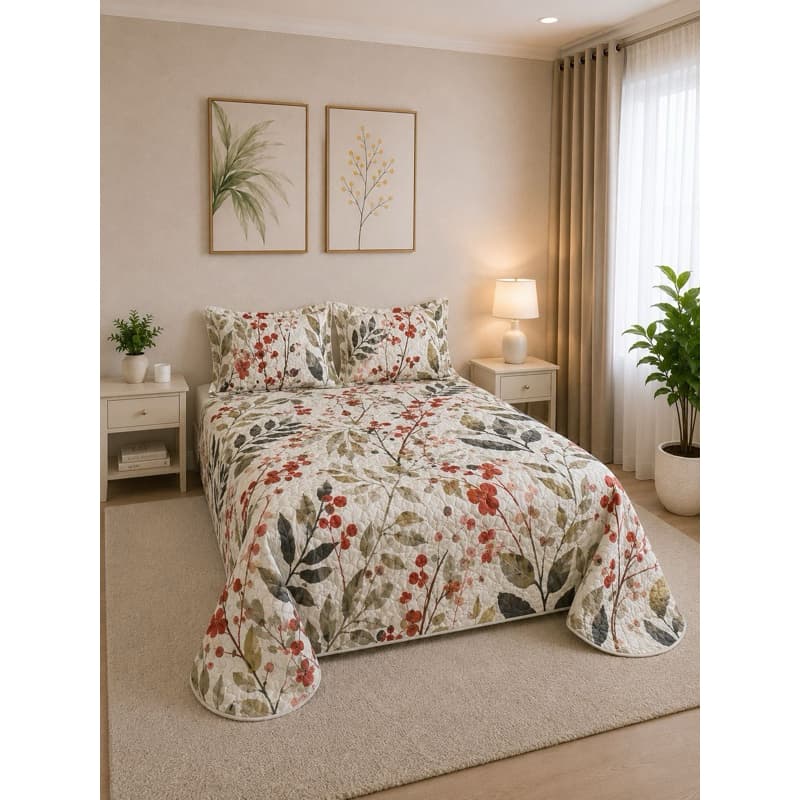 Cobre leito matelado dupla face Queem com vies  estampado 2,40x2,60m com zíper na fronha