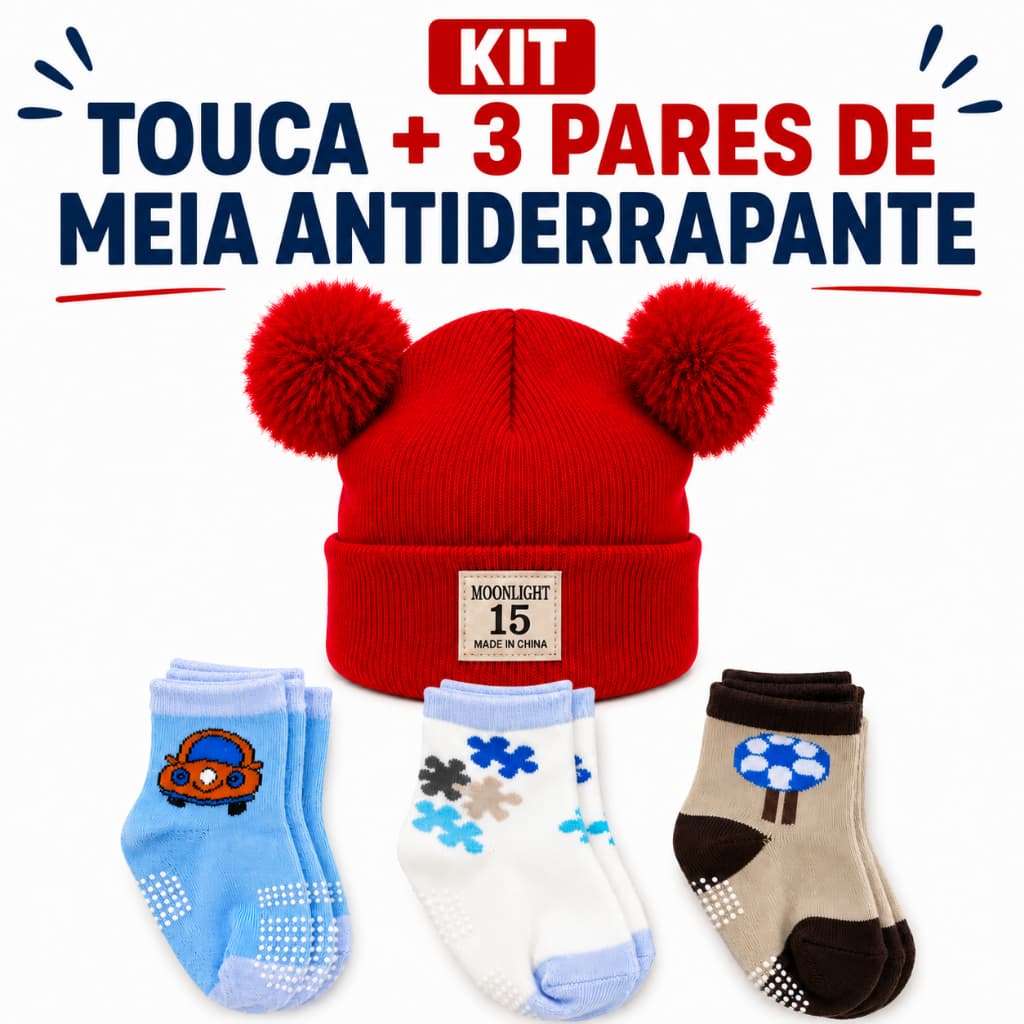 Kit 4 Peças Bebê Inverno Touca E Meias