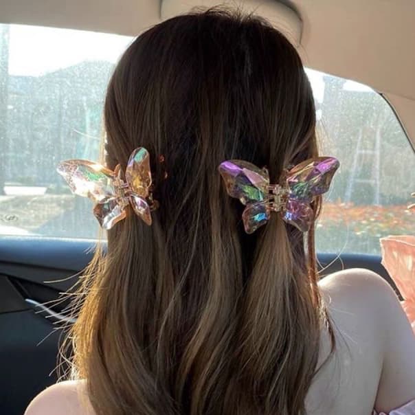 Garra de Cabelo Borboleta Cristal Iridescente 8cm Estilo Y2K/Soft Girl