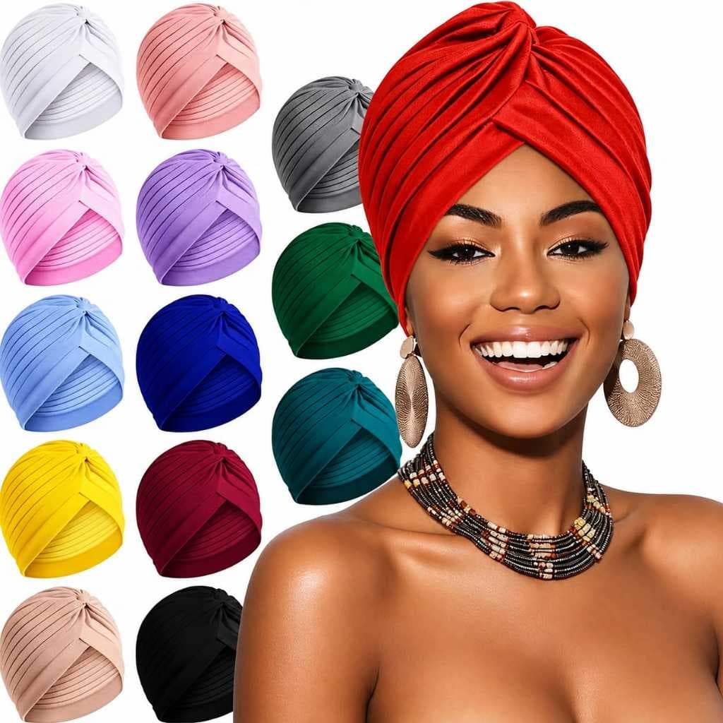 Kit 8 Turbante Fechado Prontinho Para Usar Tecido Leve E Confortável Várias Cores Feminino
