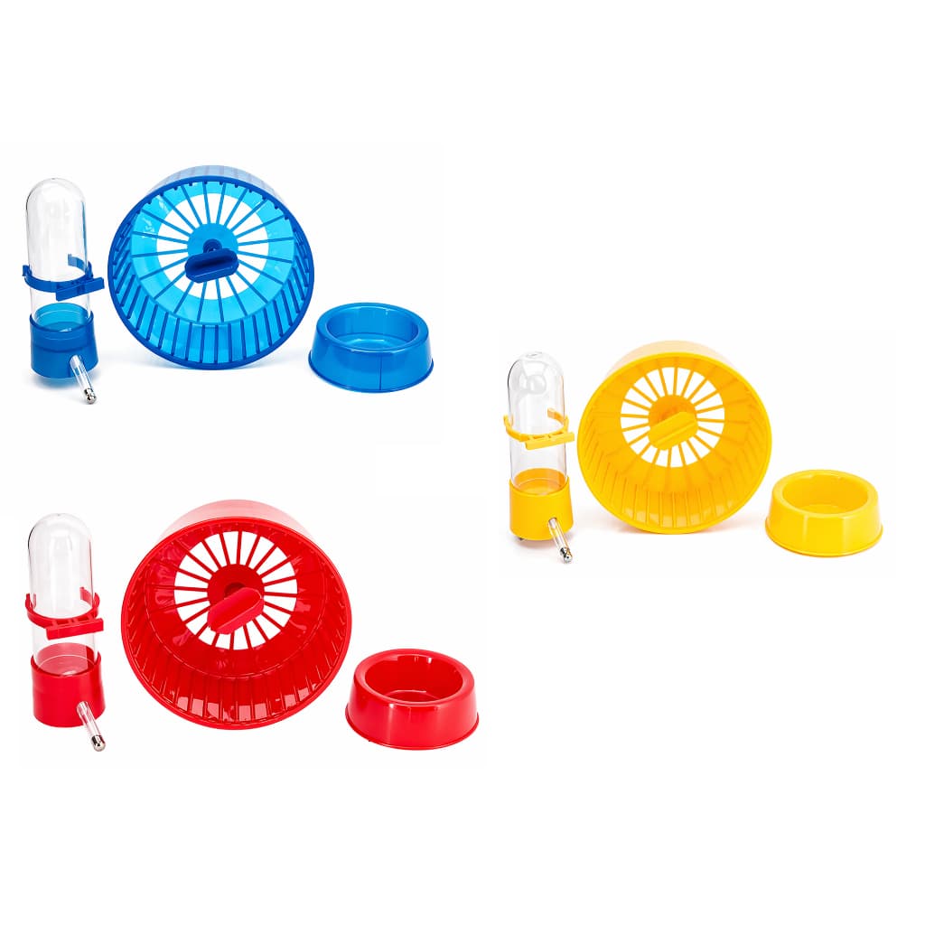 Kit Comedouro Bebedouro Rodinha Hamster Roedores Pet Diversas Cores
