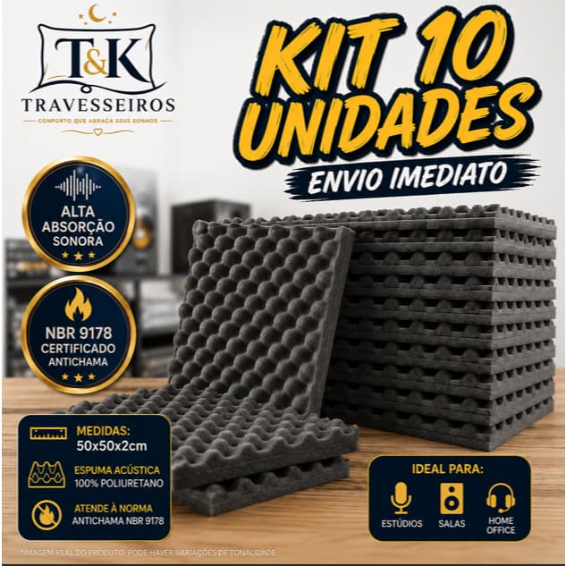 Kit Com 10 Placas Acusticas 50x50x2 - Anti Ruidos Sonoros