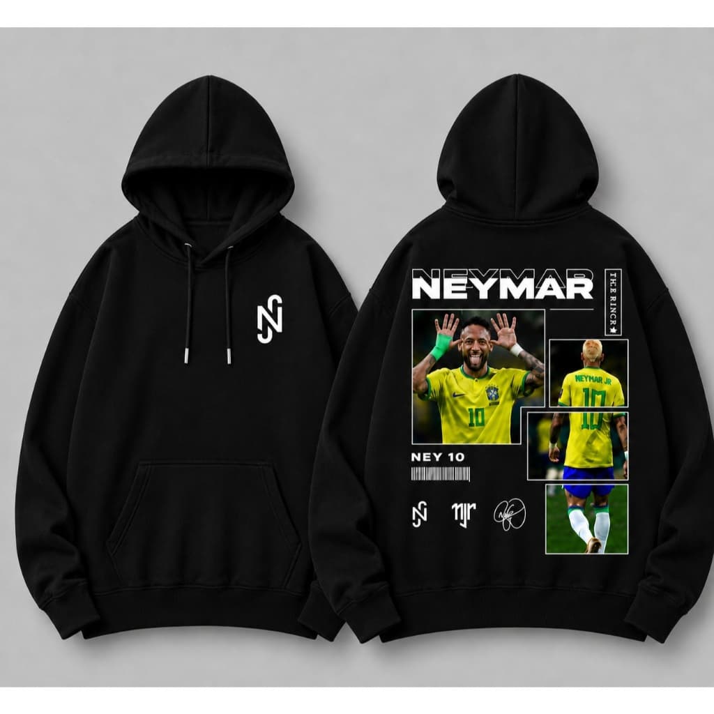 Moletom Canguru Com Bolso Frontal e Capuz  Neymar Jr Futebol Jogador Brasil Streetwear Casaco