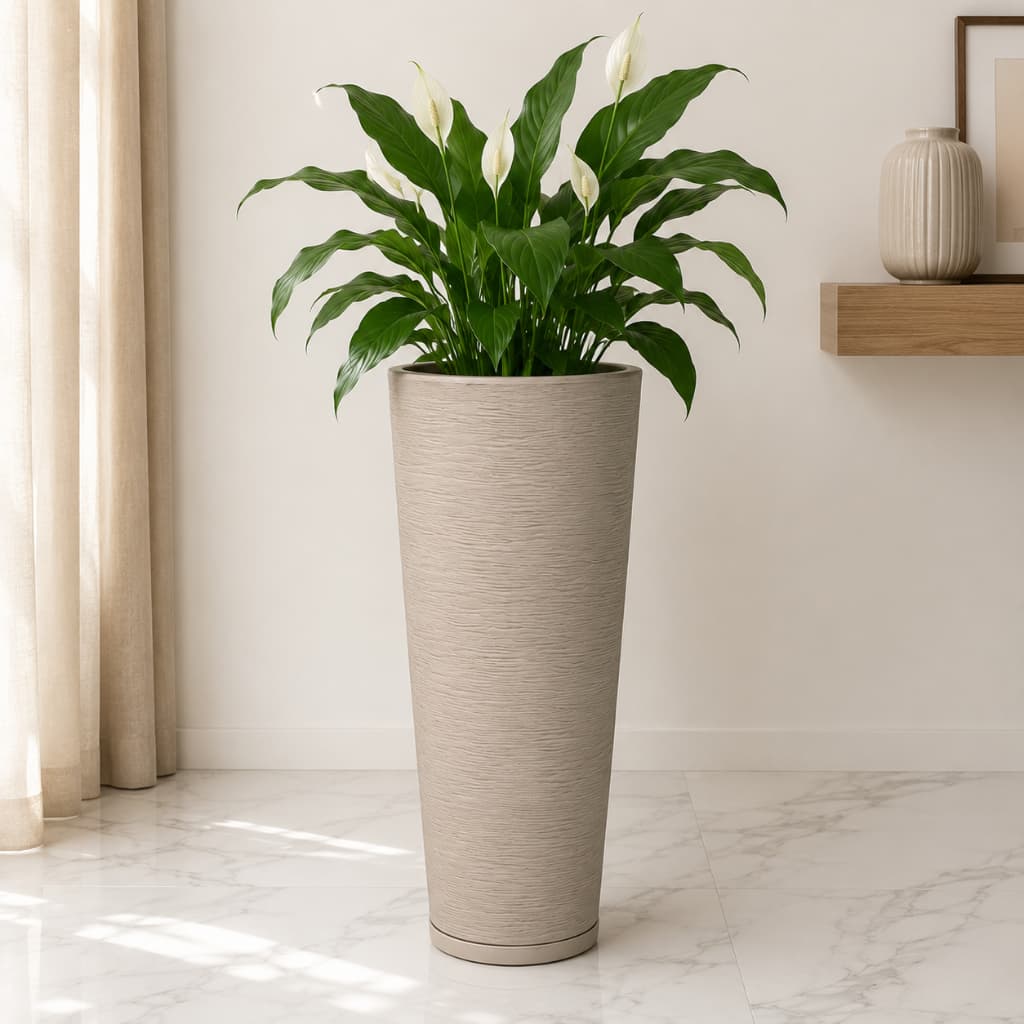 Vaso Coluna Ibiza Escovado 59cm com Prato Coletor em Polietileno Resistente e Leve