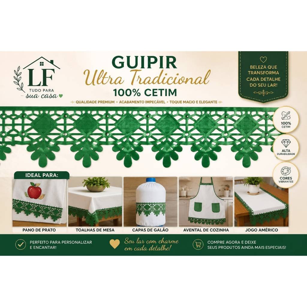 Kit 02 Guipir Ultra Tradicional Cetim 10mts x 4,8 cm larg para jogo americano pano de prato toalha de banho artesanato