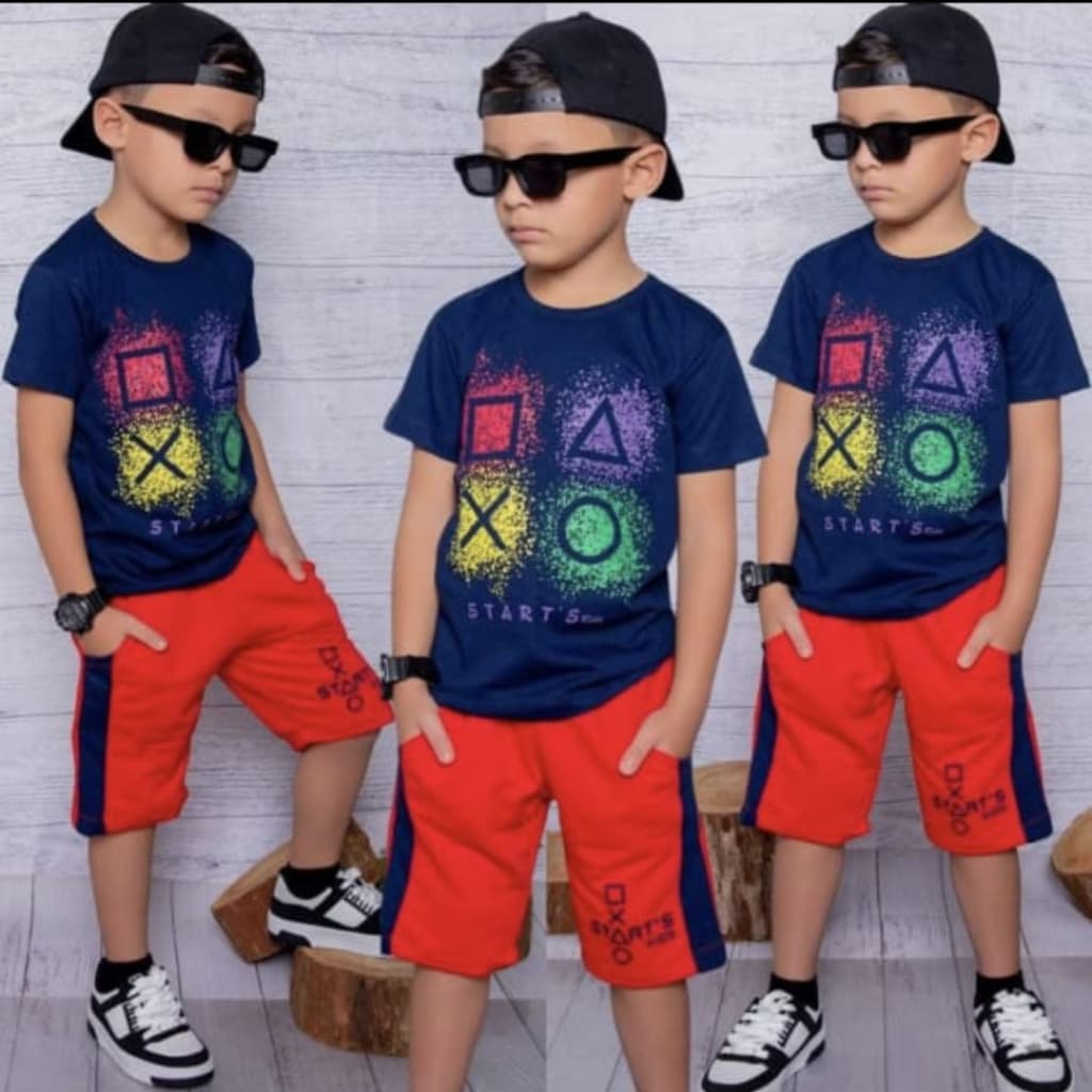 Conjunto Infantil Juvenil Menino Blusa + Bermuda Confortável Verão Lançamento