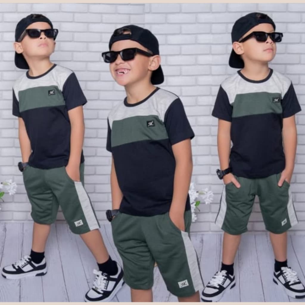 Conjunto Infantil Juvenil Masculino Confortável Estiloso Lançamento Blusa 100% algodão + Bermuda Moletinho