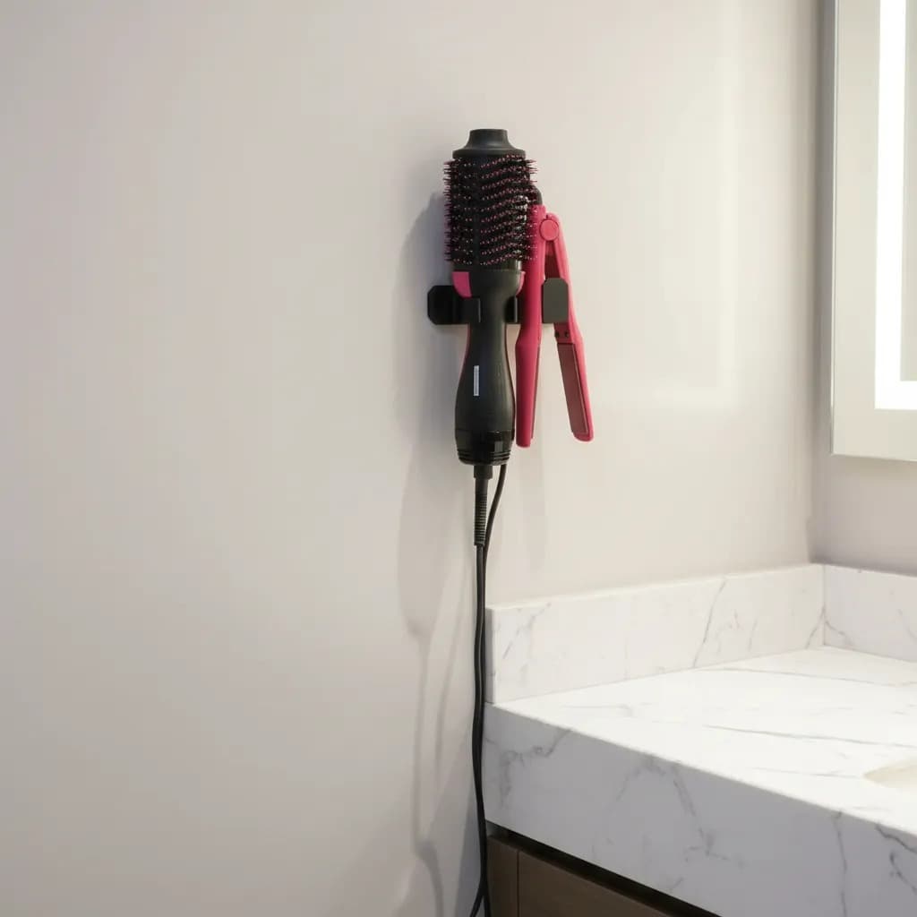 Suporte Parede Escova Secadora Rotativa E Prancha Cabelo