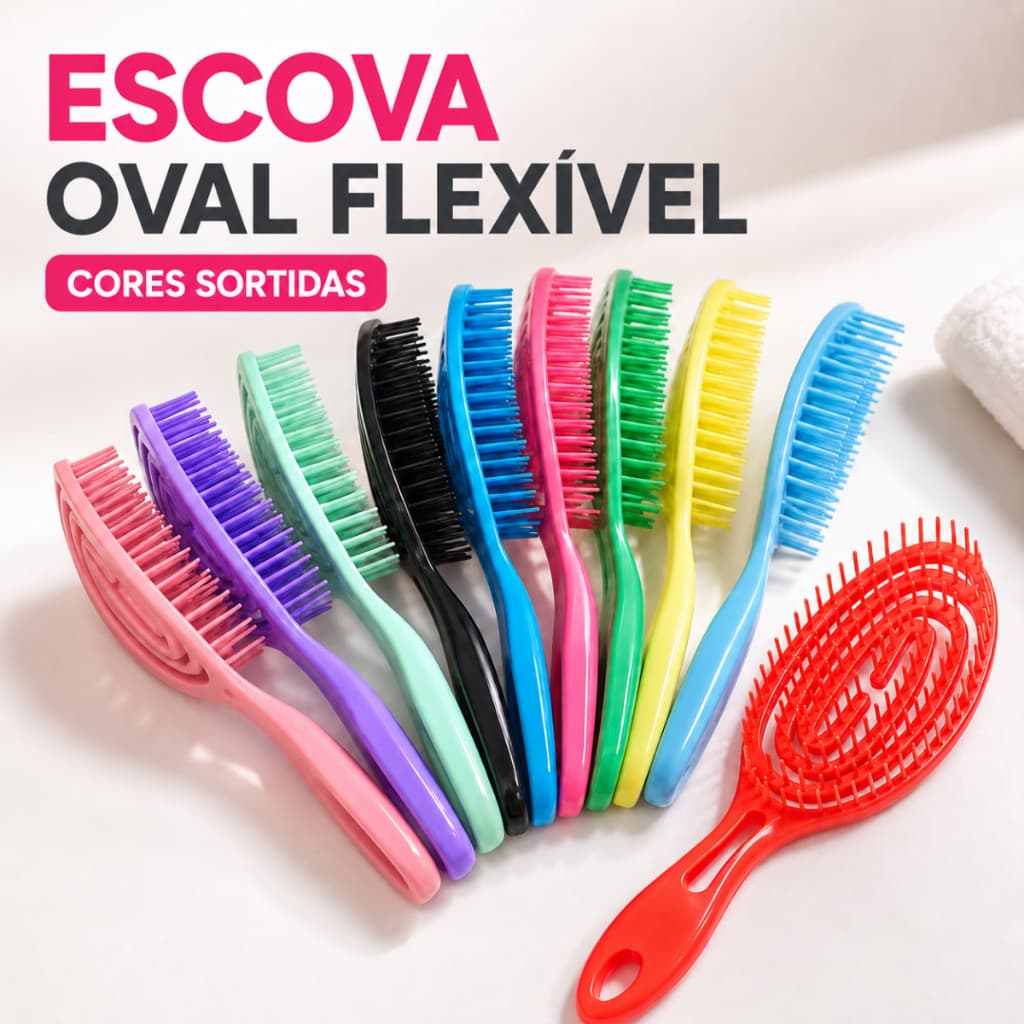 Escova Flexível de Cabelo Oval Cachos Ondas Desembaraçadora Cor Sortida