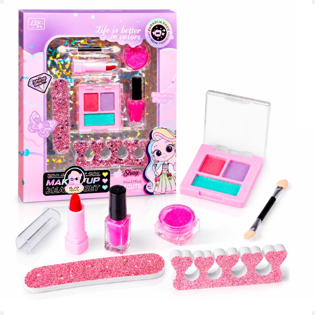 Kit Maquiagem Infantil Beleza Menina Sombra Batom Lavável Brinquedo Faz de Conta