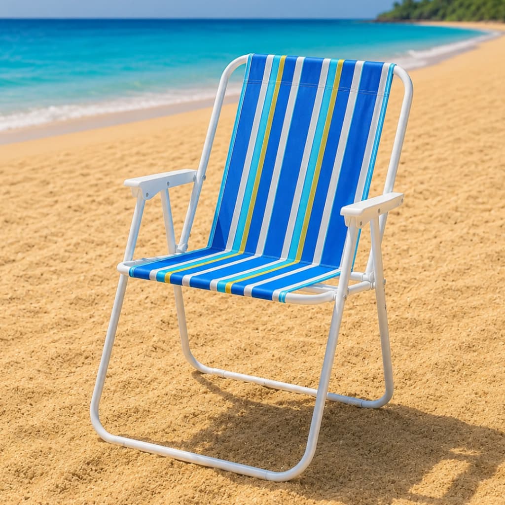 Cadeira de Praia Dobrável Alta Metal Camping Pesca Varanda 110kg Resistente Leve