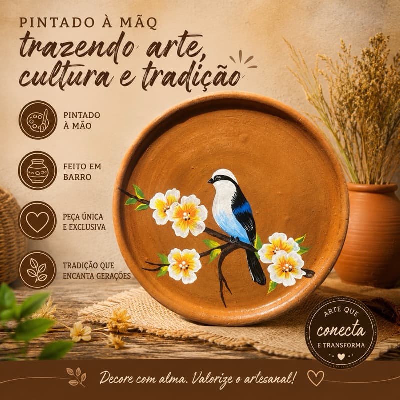 Prato de Barro Pintado, coleção Nature / Pássaro azul