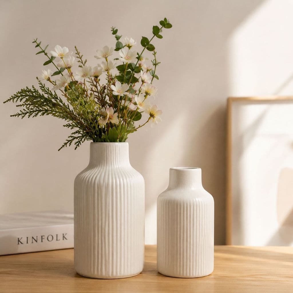 Vaso Decorativo Cerâmica Off White Verona Nórdico Minimalista Sala