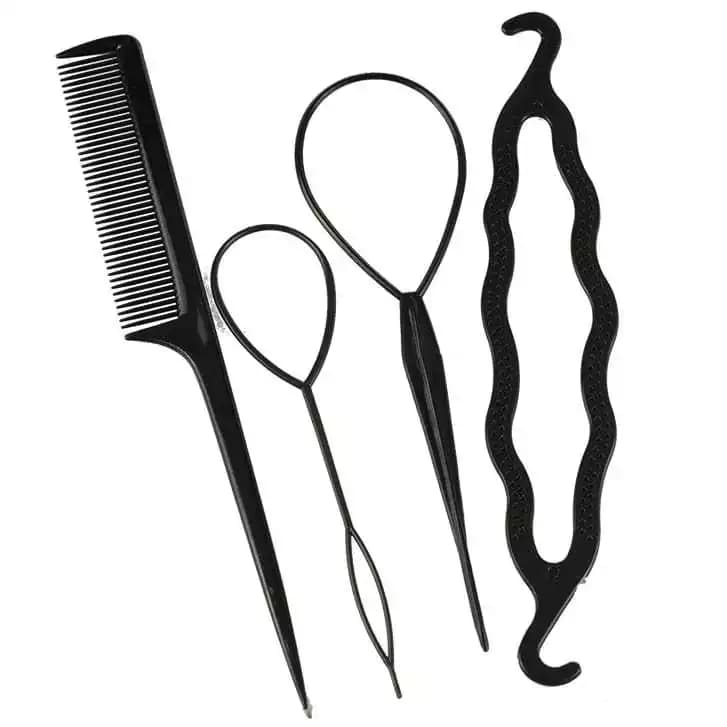 Kit4 conjunto de ferramentas para trançar cabelo - resistente ao calor e antiestático.
