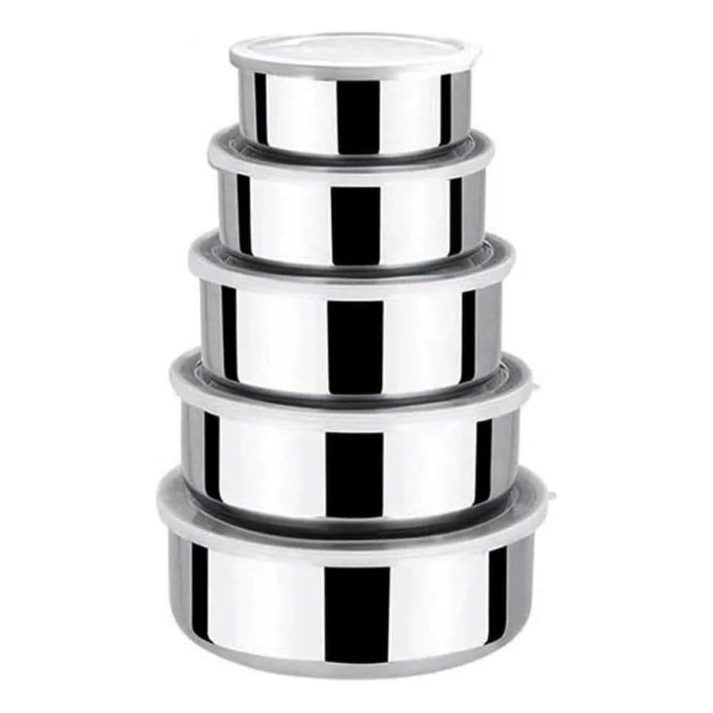 Kit 5 Potes Hermeticos Em Aco Inox Tampa Vedacao Armazenamento Alimentacao