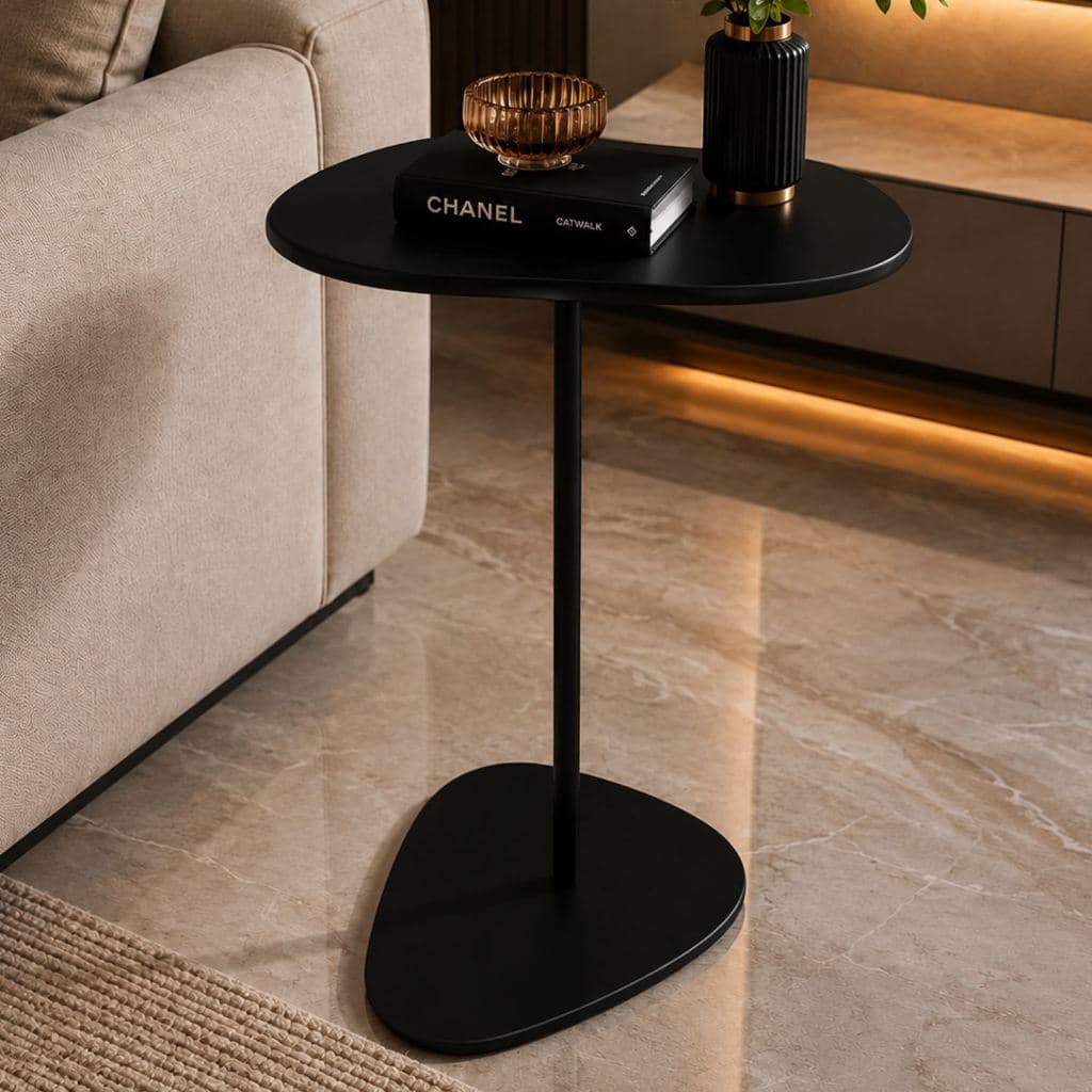 Mesa Lateral Redonda em Madeira Maciça Premium Preta
