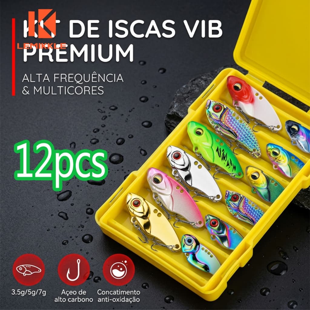 LEMIKKLE - Kit 12 Iscas VIB Premium - Alta Frequência & Multicores para Pesca Esportiva