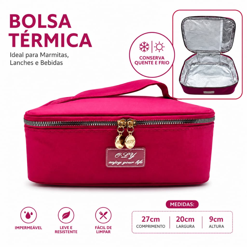 Bolsa Térmica para Almoço Grande Capacidade Impermeável com Revestimento Térmico e Alça de Mão 27x20x9cm