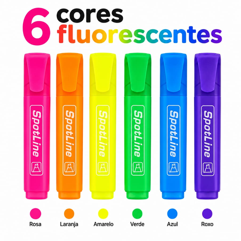 Kit 6 Marcadores De Texto Neon Fluorescente Colorido