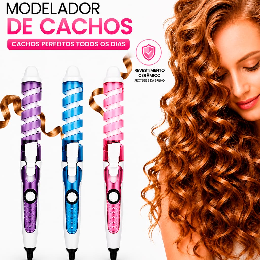 Modelador Profissional Cacheador de Cabelo Espiral Bivolt Ufree Ondas Cerâmica Giratorio