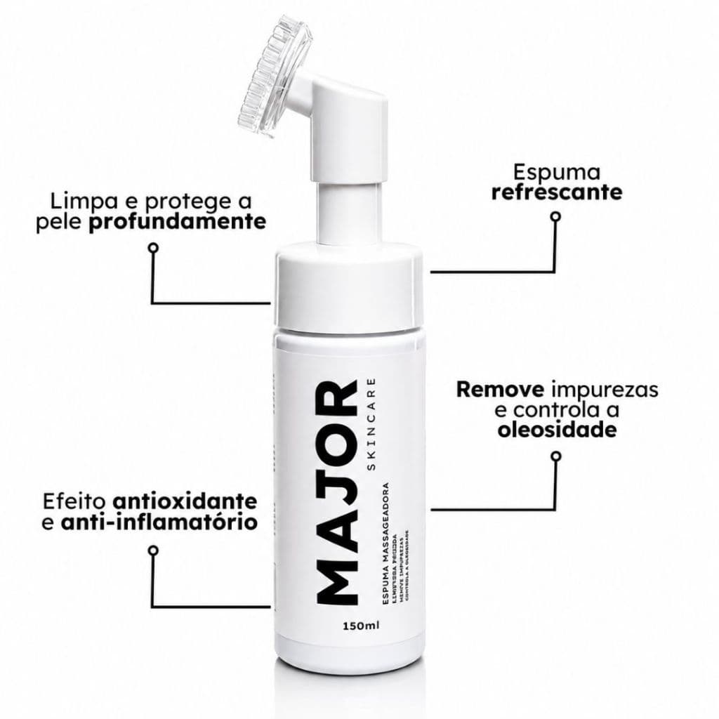 Espuma Limpeza Profunda Facial Com Escova Massageadora - Major