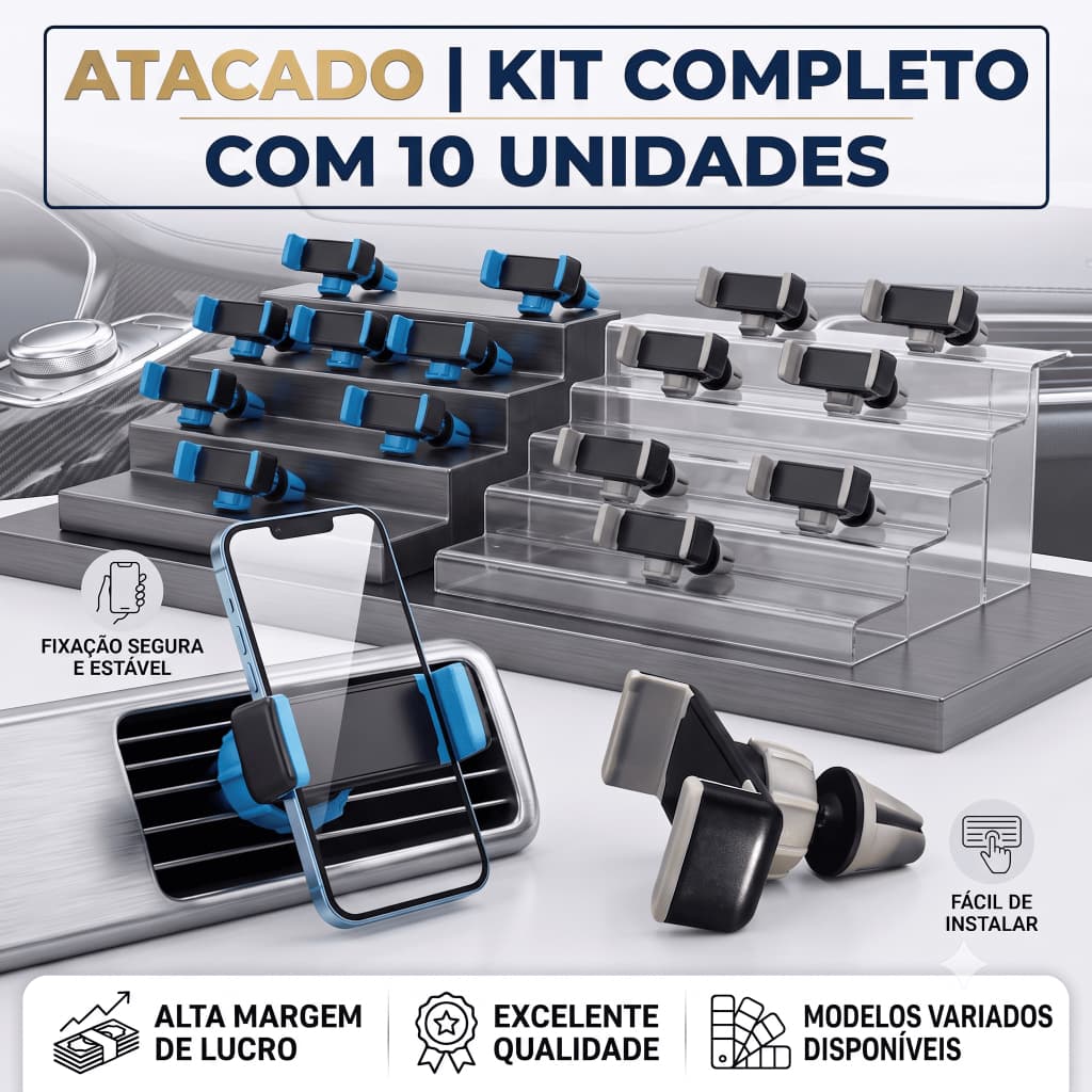 Kit 10 Suportes Para Celular Carro Universal Saída De Ar Veicular Atacado Revenda