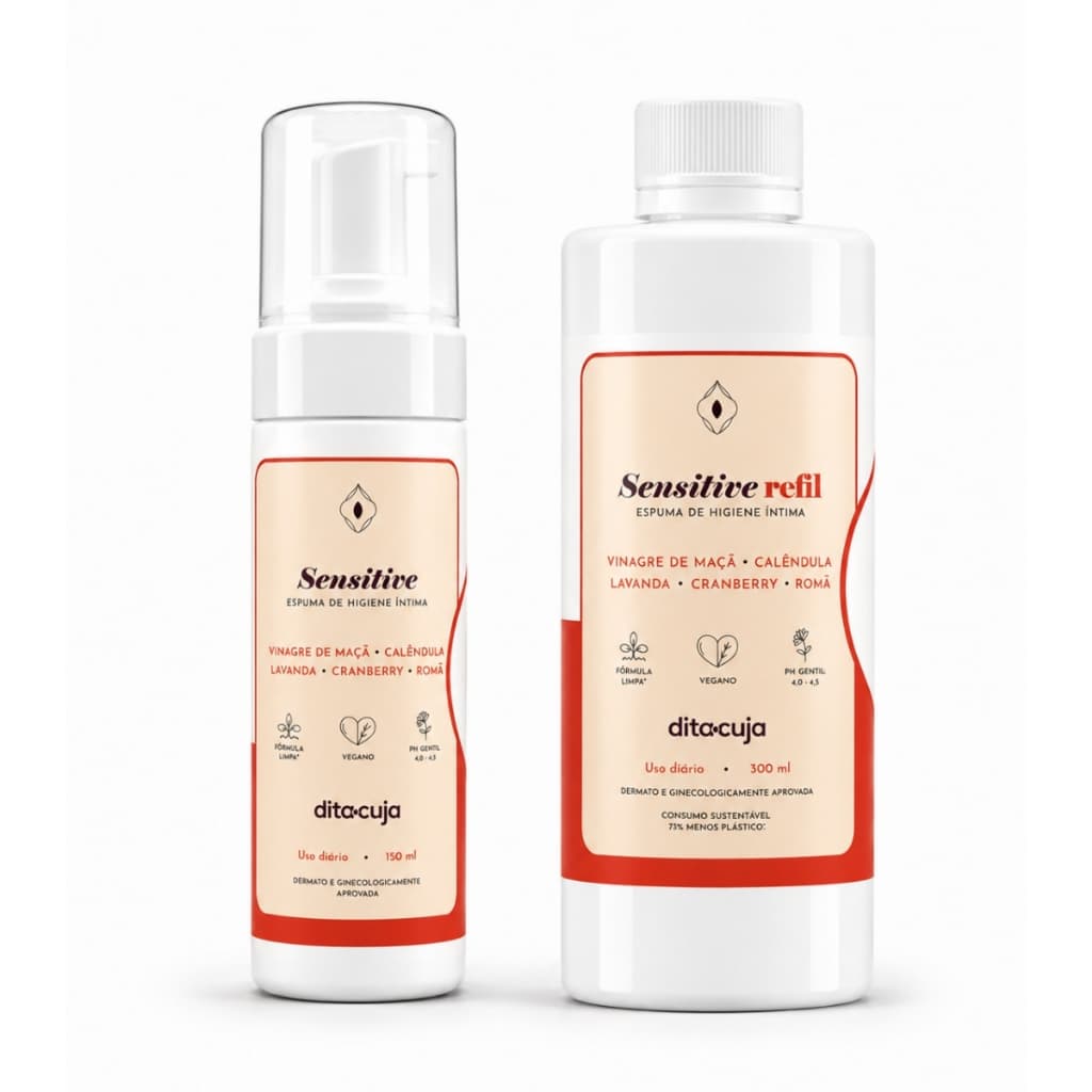 Espuma Íntima Sensitive com Refil Dita Cuja Para Peles Sensíveis Limpeza Suave Sem Ardência