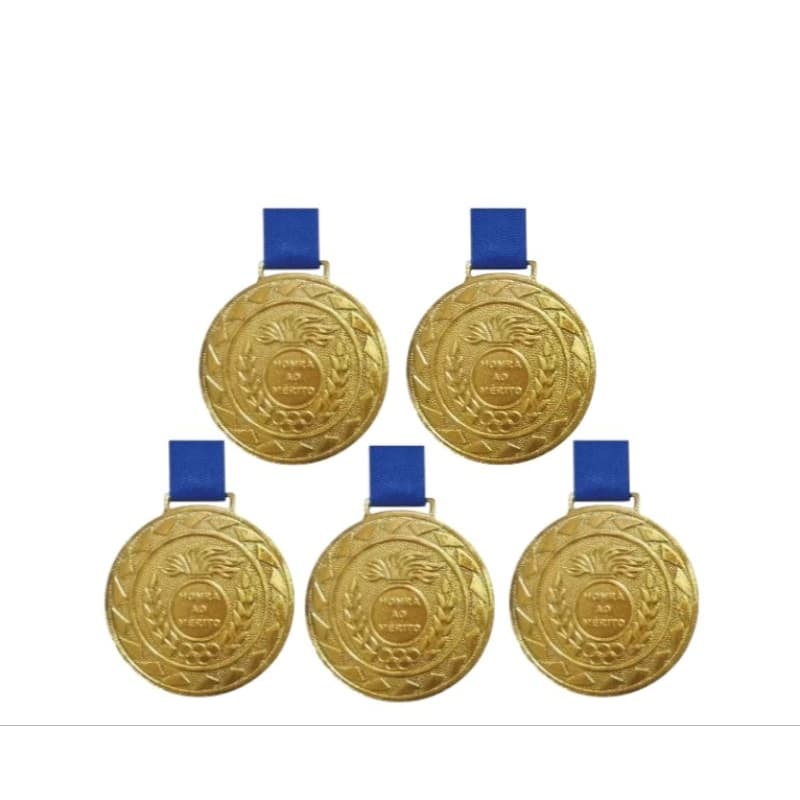 05 Medalha Esportiva Crespar Honra ao Mérito 30mm C/ Fita Azul