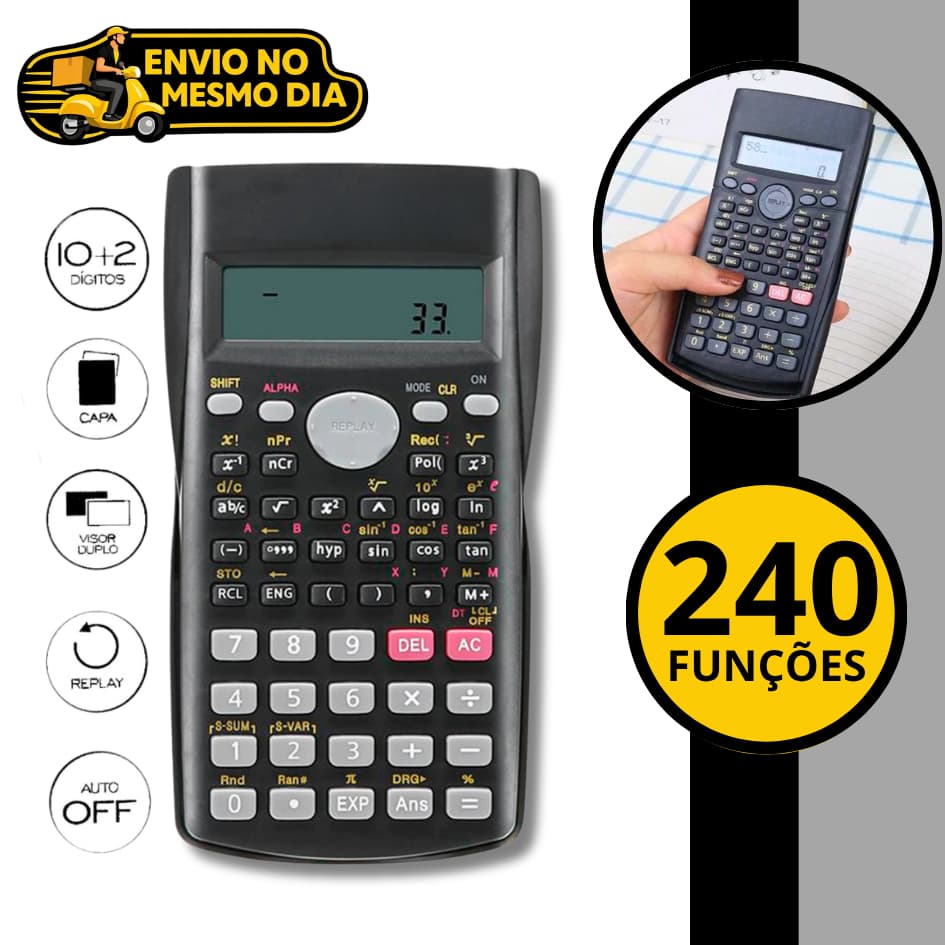 Calculadora 240 Funções Cientifica A Pilha Financeira Matemática Escolar Faculdade Trabalho 2 Linhas Barata