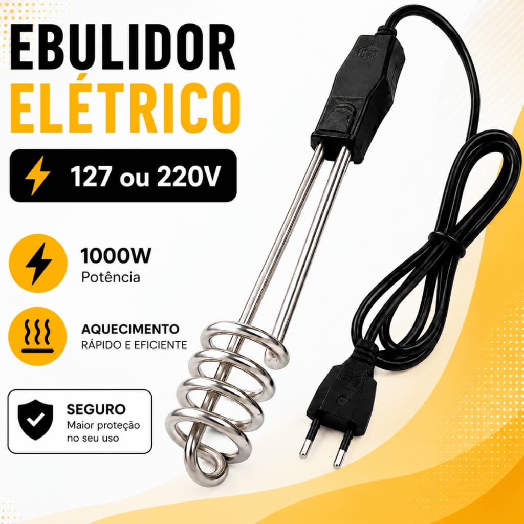 Ebulidor Elétrico 1000W 110V ou 220V Inox Rabo Quente Ferve Água Portátil