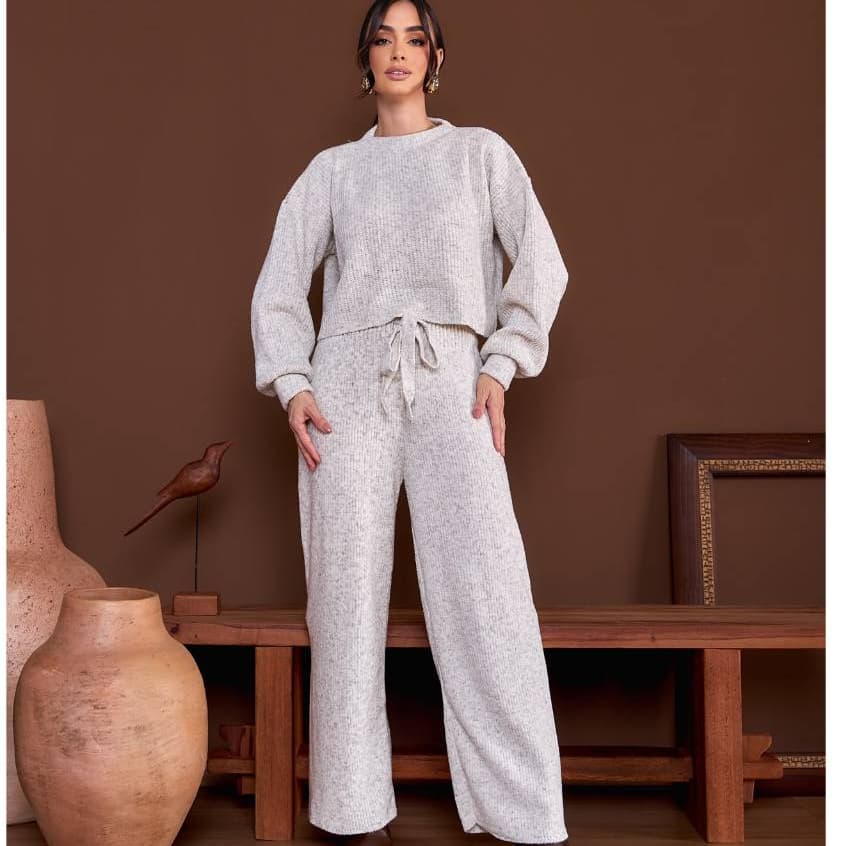 Conjunto Feminino Conjunto Tricot Roupa Feminina De Inverno Mousse Calça Reta Cordão