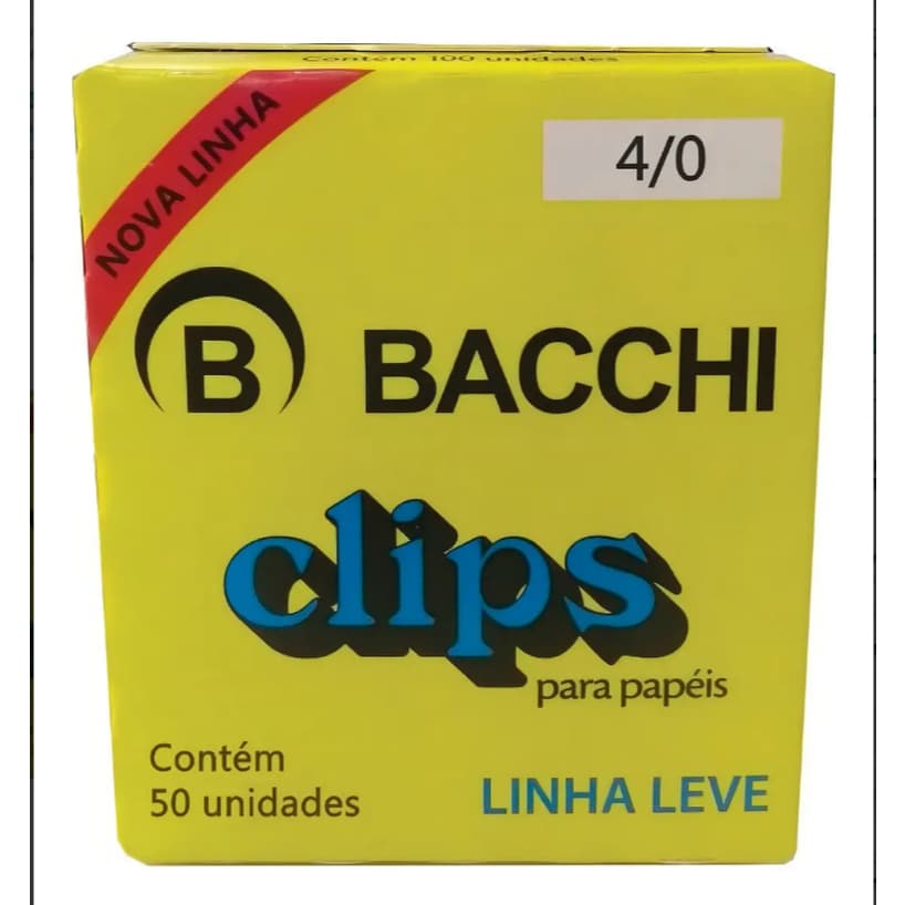 Clips Bacchi 4/0 Original 50 Unidades Papelaria Material de Escritório Galvanizado