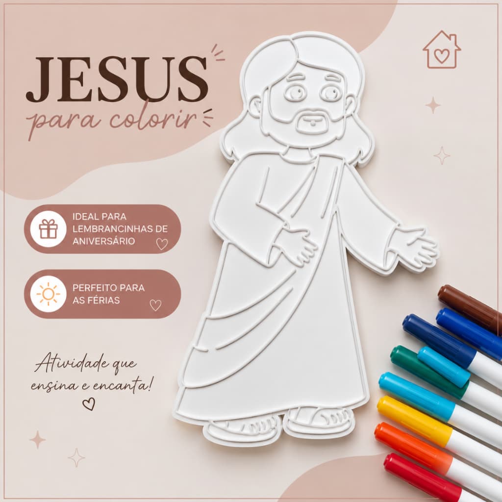 Plaquinha para Colorir Jesus | Atividades Bíblica Infantil | Igreja | EBF | Lembrancinhas kit com 05