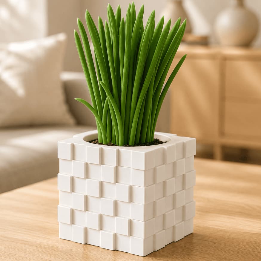 Cachepot Vaso Decorativo Cubo Pixel 7cm Preto Branco Minimalista Para Suculentas Cactos Mesa Quarto Escritório