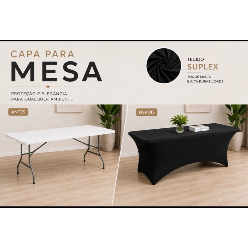 Toalha Capa para Mesa em Suplex PRETA