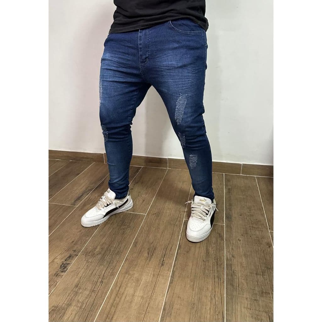 Calça Jeans Masculina Slim Skinny Destroyed Moda Urbana