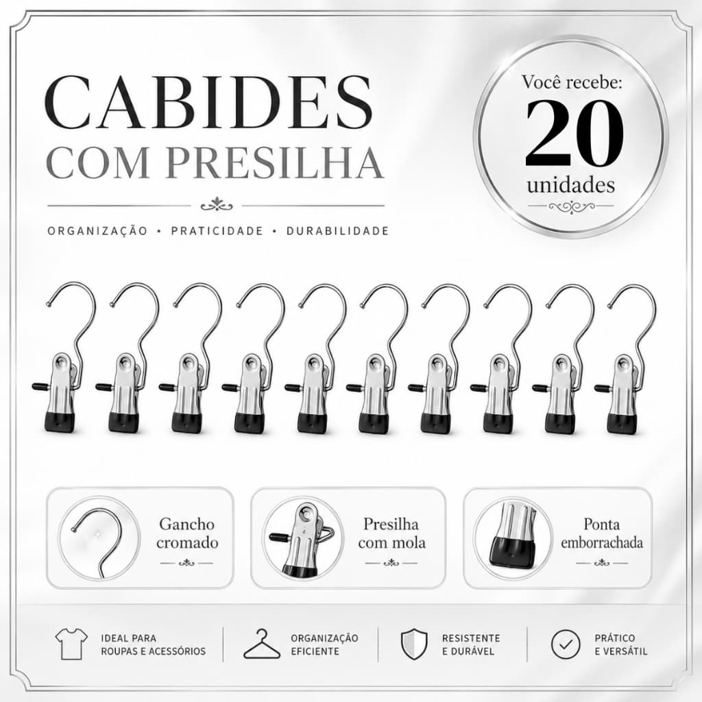 Kit 20 Prendedores Para Armário Presilha Roupas Pregador Multifuncional