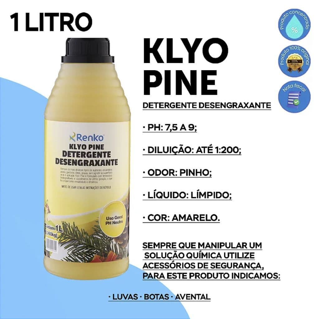 Detergente Desengraxante Klyo Pine Renko 1L Alta Concentração
